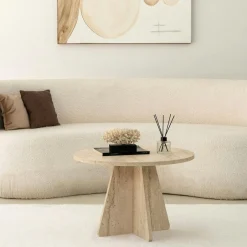 MARFA Tables Basses Rondes|Table basse ronde blanche & pieds forme trapèze