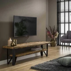 Swing Tables Basses Scandinaves|Tables Basses Rondes|Table basse ronde bois de teck recyclé métal noir grand modèle