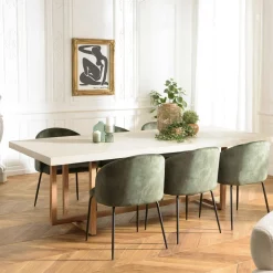 DIKA Tables Basses Rondes|Table basse ronde béton beige pieds bois croisés