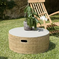 HERCULE Tables Basses De Jardin|Table basse ronde de jardin bambou et béton 80 cm