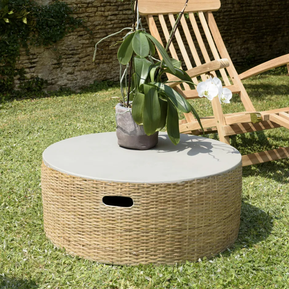 HERCULE Tables Basses De Jardin|Table basse ronde de jardin bambou et béton 80 cm