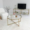TULUM Tables Basses En Verre|Tables Basses Rondes|Table basse ronde design - verre & métal doré