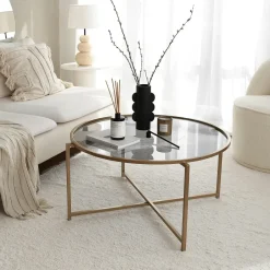 TULUM Tables Basses En Verre|Tables Basses Rondes|Table basse ronde design - verre & métal noir