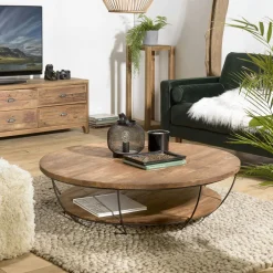 Swing Tables Basses Scandinaves|Tables Basses Vintage|Table basse ronde double plateau métal noir D 120 cm