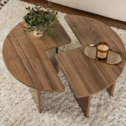 MARFA Tables Basses Rondes|Tables Basses Gigognes|Table basse ronde effet bois de noyer - design puzzle