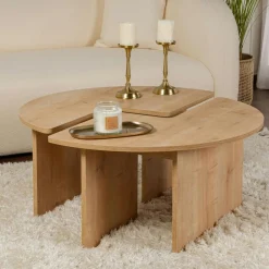 MARFA Tables Basses Rondes|Tables Basses Gigognes|Table basse ronde effet bois de chêne - design puzzle