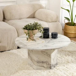 MARFA Tables Basses Rondes|Table basse ronde effet marbre – pied hexagonal