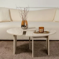 MARFA Tables Basses Rondes|Tables Basses Gigognes|Table basse ronde effet travertin - design puzzle