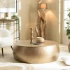 ZALA Univers Déco·Design Contemporain|Tables Basses Design|Table basse ronde en aluminium doré martelé 106 cm