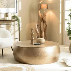 ZALA Univers Déco·Design Contemporain|Tables Basses Design|Table basse ronde en aluminium doré martelé 106 cm