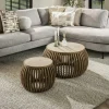 ASCOLI Tables Basses Gigognes|Table basse ronde en bois de manguier et céramique (lot de 2)
