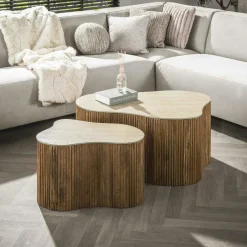 ASCOLI Tables Basses Gigognes|Table basse ronde en bois de manguier et céramique (lot de 2)