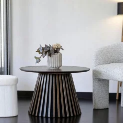 AMSTERDAM Tables Basses Rondes|Table basse ronde en chêne brun avec piètement baguette ø70 cm