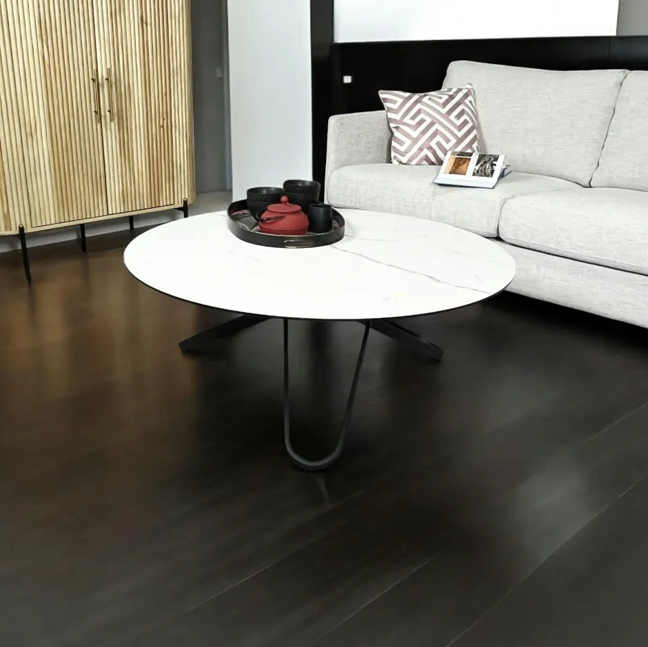 LOMBARDIE Tables Basses Rondes|Table basse ronde en céramique marbrée anthracite