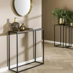 LOMBARDIE Tables Basses Rondes|Table basse ronde en céramique marbrée anthracite