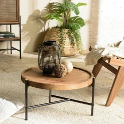 Swing Tables Basses Rondes|Tables Basses Industrielles|Table basse ronde en teck 56,5 cm