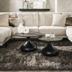 RALF Tables Basses Gigognes|Table basse ronde forme organique plateau effet marbre noir (lot de 2)