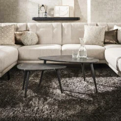 RALF Tables Basses Gigognes|Table basse ronde forme organique plateau effet marbre noir (lot de 2)