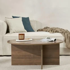 MARFA Tables Basses Rondes|Table basse ronde minimaliste - effet bois de pin