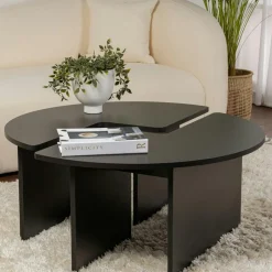MARFA Tables Basses Rondes|Tables Basses Gigognes|Table basse ronde noire effet bois - design puzzle