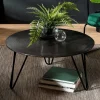 ZALA Tables Basses Design|Tables Basses Rondes|Table basse ronde noire rainures pieds épingle