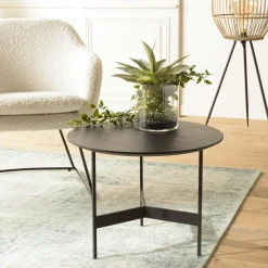 CORUMBA Tables Basses Rondes|Table basse ronde plateau blanc pierre marbrée