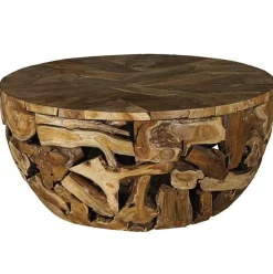 Canada Univers Déco·Globe-Trotter|Tables Basses Rondes|Table basse ronde racine de teck métal