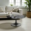 LIGURIE Tables Basses En Verre|Tables Basses Rondes|Table basse ronde verre ondulé noir, pied tulipe