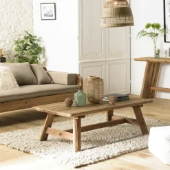 DENVER Univers Déco·Maison De Campagne|Table basse tréteaux bois recyclé 140 cm