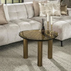 LAGUNA Tables Basses Design|Tables Basses En Verre|Table basse verre – finition antique dorée, 45 cm