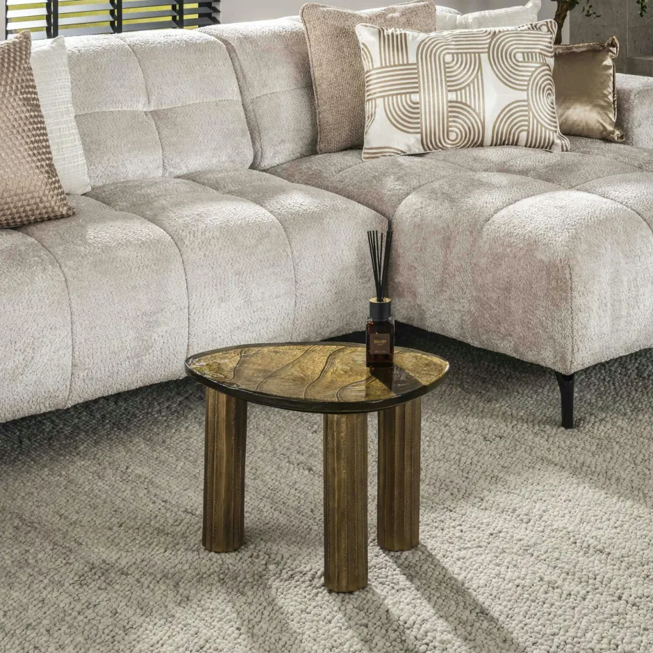 LAGUNA Tables Basses Design|Tables Basses En Verre|Table basse verre – finition cuivre antique, 35 cm