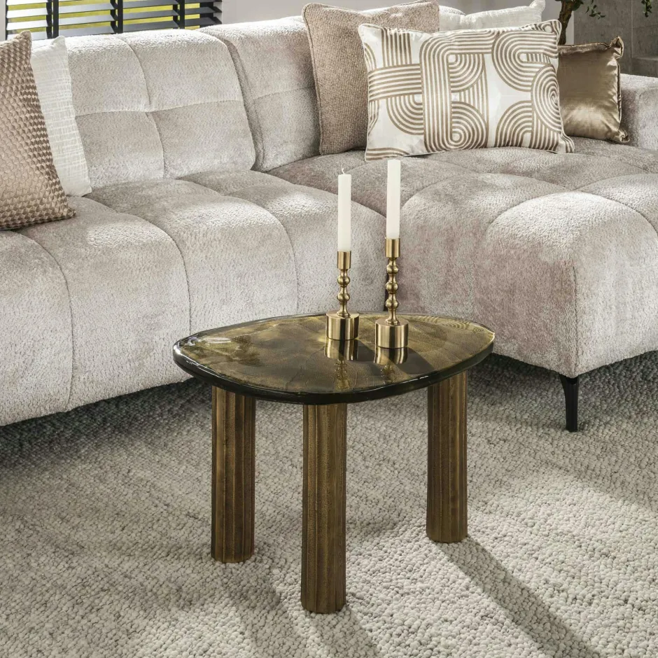 LAGUNA Tables Basses Design|Tables Basses En Verre|Table basse verre – finition cuivre antique, 35 cm