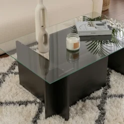 SALTA Tables Basses En Verre|Table basse verre déstructurée – base gris anthracite