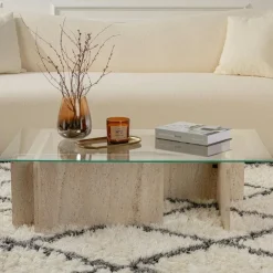 SALTA Tables Basses En Verre|Table basse verre déstructurée – base gris anthracite