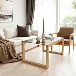 LHASA Tables Basses En Verre|Table basse verre et bois brun - forme rectangle