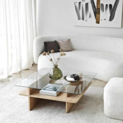 SALTA Tables Basses En Verre|Tables Basses Carrées|Table basse verre fumé carrée, base noire