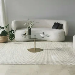 TULUM Tables Basses En Verre|Table basse verre minimaliste forme galet et pied doré