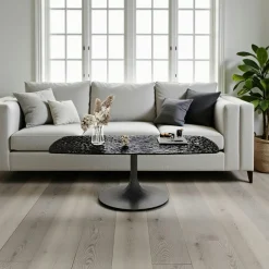 LIGURIE Tables Basses En Verre|Table basse verre ondulé noir, pied tulipe