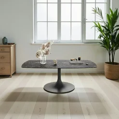 LIGURIE Tables Basses En Verre|Table basse verre ondulé noir, pied tulipe