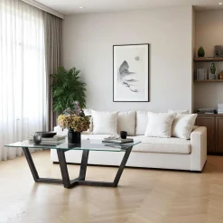 LHASA Tables Basses En Verre|Table basse verre trempé - pied croisé en bois gris foncé