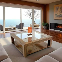 Helena Tables Basses Carrées|Table basse vitrée hévéa 110X110cm