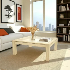 Helena Tables Basses Carrées|Table basse vitrée hévéa 100X100cm