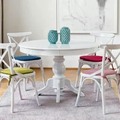 TENA Tables À Manger Rondes|Tables À Manger En Bois|Table blanche extensible - ⌀118/158 cm, pied tourné