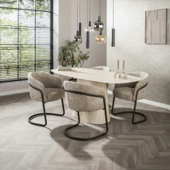 ASCOLI Tables À Manger En Céramique|Table céramique effet travertin, bords ronds 180 cm