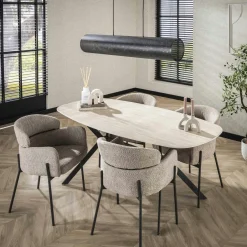 ASCOLI Tables À Manger En Céramique|Table céramique effet travertin, bords ronds 180 cm