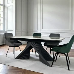 LOMBARDIE Tables À Manger Rectangulaires|Tables À Manger En Céramique|Table céramique extensible effet marbré 180-280 cm