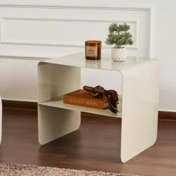 SFAX Bouts De Canapé En Métal|Table d’appoint design métal taupe – 2 plateaux