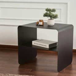 SFAX Bouts De Canapé En Métal|Table d’appoint design métal taupe – 2 plateaux