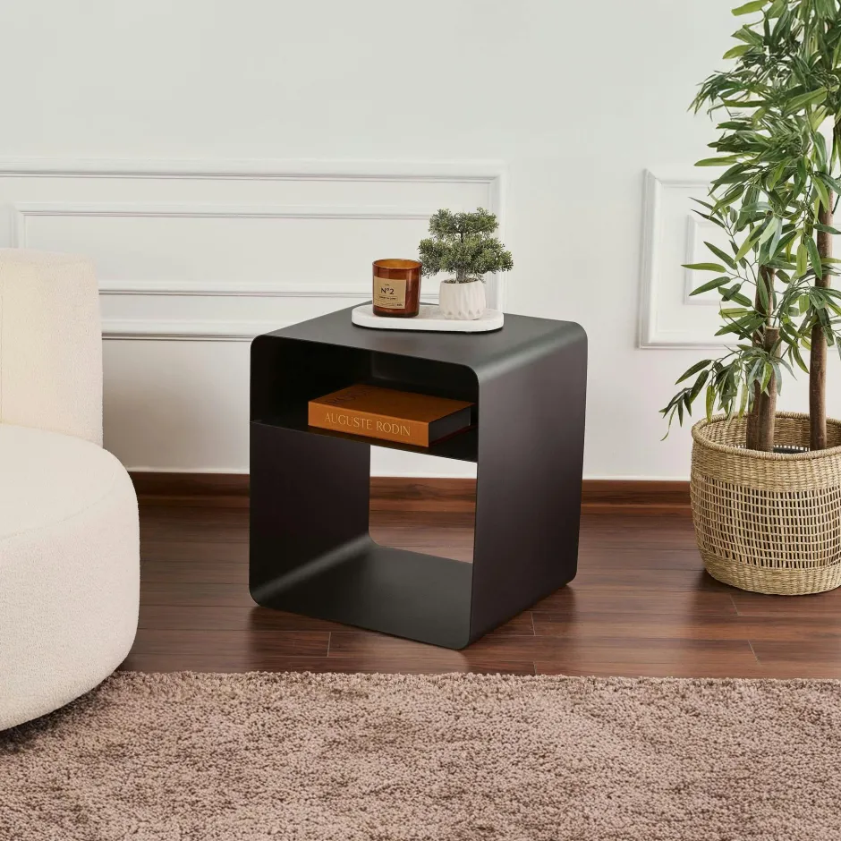 SFAX Bouts De Canapé En Métal|Table d’appoint design métal noir – forme cube