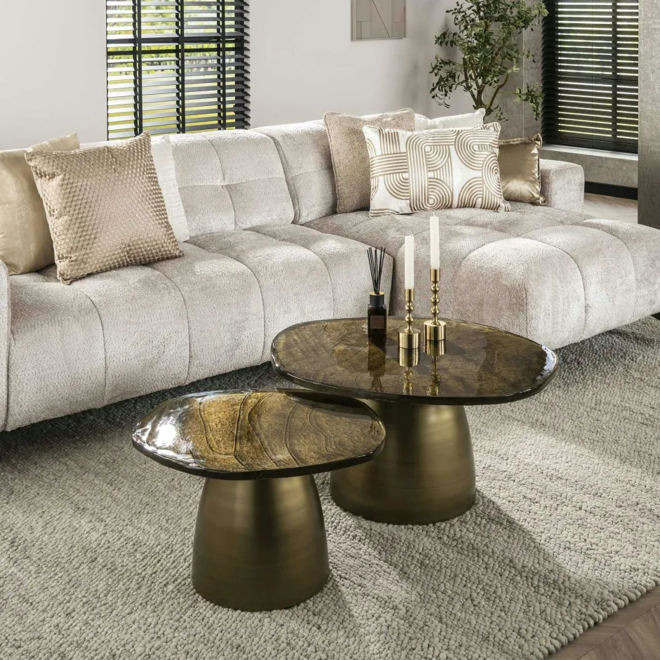 LAGUNA Bouts De Canapé Design|Table d’appoint en verre – antique dorée, 45 cm